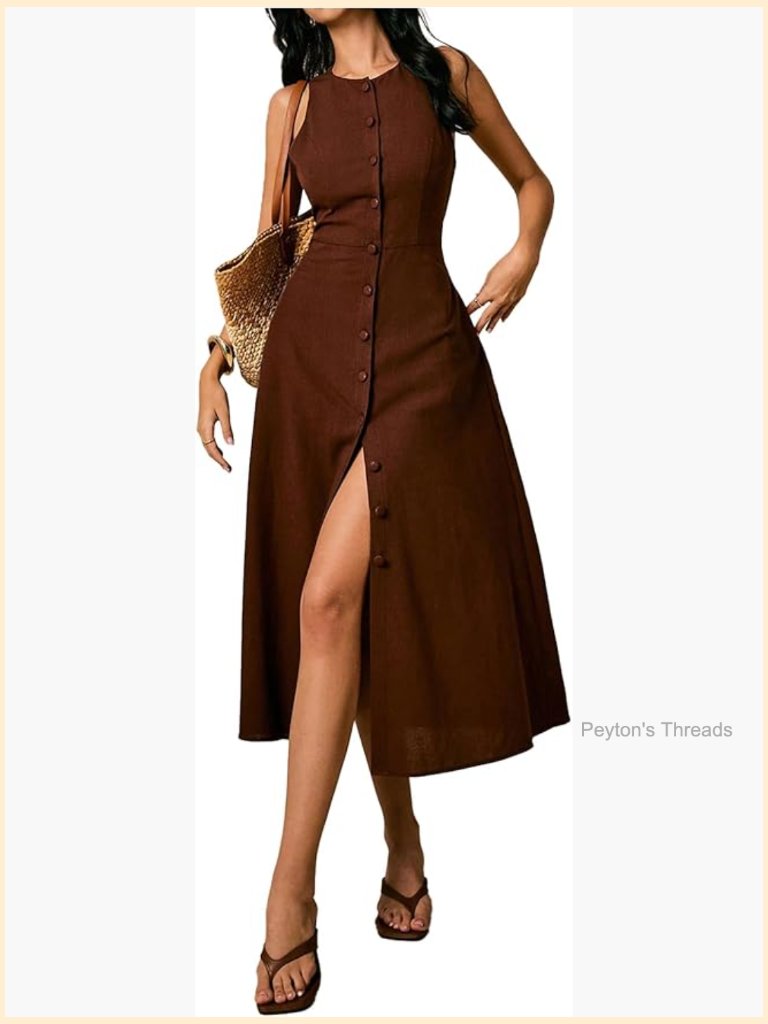 Button Down Sleeveless Midi Dress Tie Back Tank Dress With Pockets